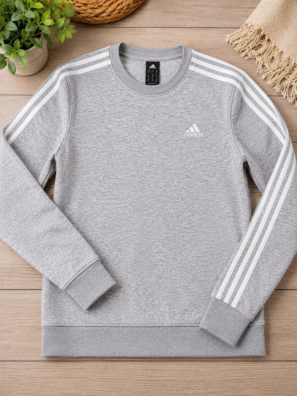 Adidas 3 Stripe Crewneck Sweatshirt Gray Mens Small